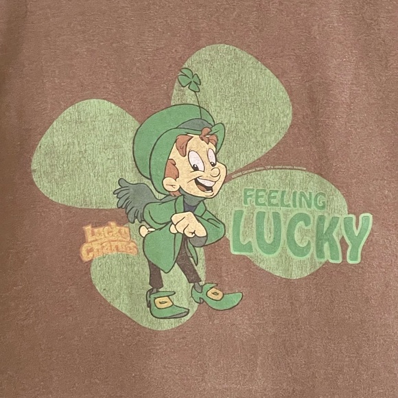 Vintage Y2K Lucky Charms Cereal Feeling Lucky Graphic Brown T Shirt Adult Large - Picture 3 of 7